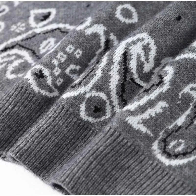 Warm Printed High Collar Knit Cardigans Women Contrast Jacquard Zipper Full Sleeve Pocket Sweater 2026 Spring Lady Chic Knitwear