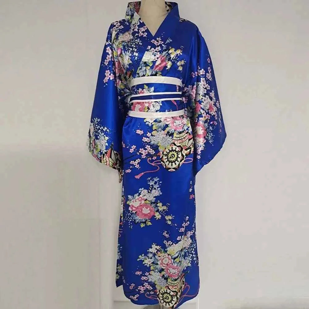 Cosplay Costume Traditional Japanese Kimono Japanese Style Printed Floral Sakura Girl Kimono Dress Asian Elegance