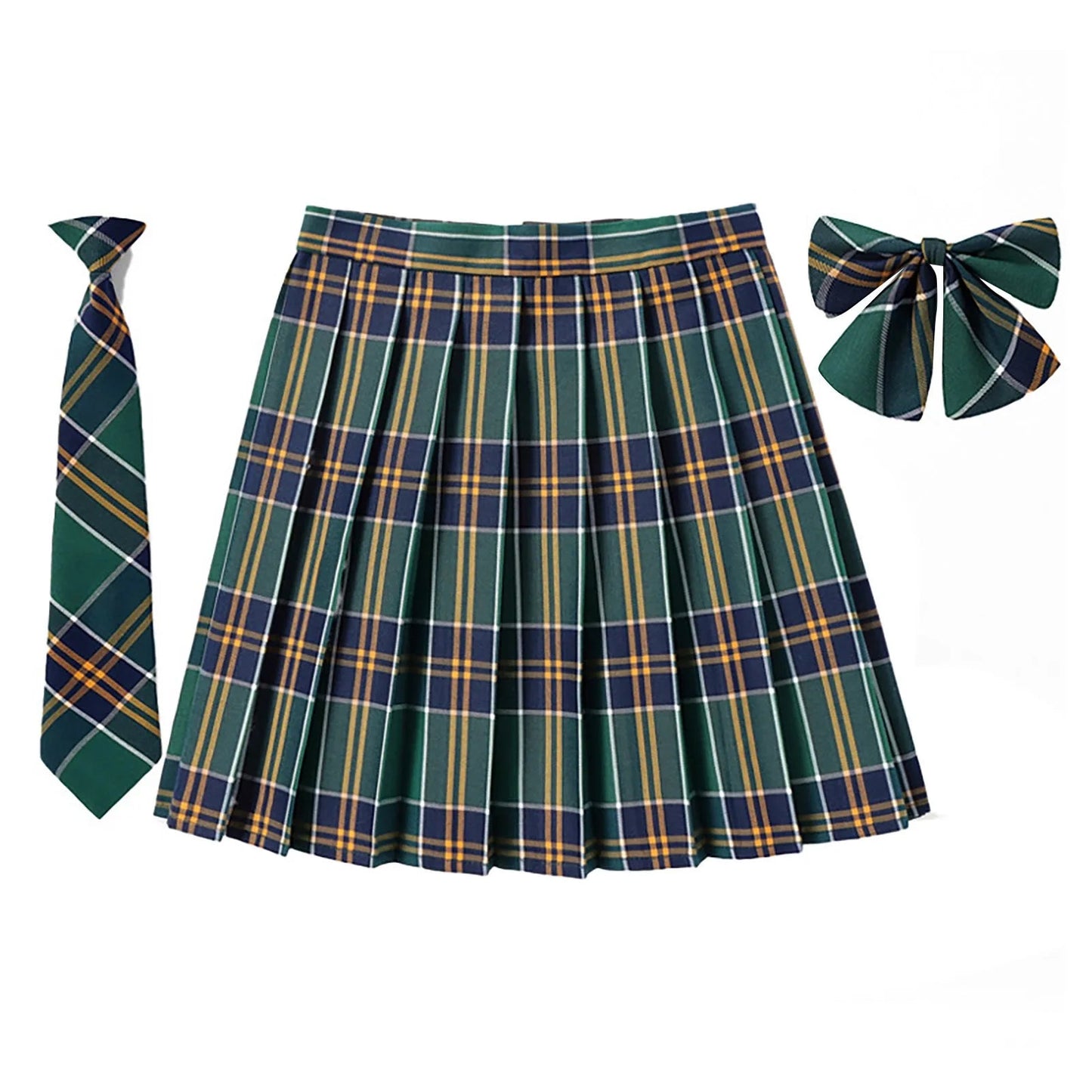 Beauty 2024 Women Plaid Pleat Skirt With Necktie Bowtie Preppy Japanese School Girls New Autumn Winter Preppy Style Mini Skirt SS69 19.69 Green / L / CN