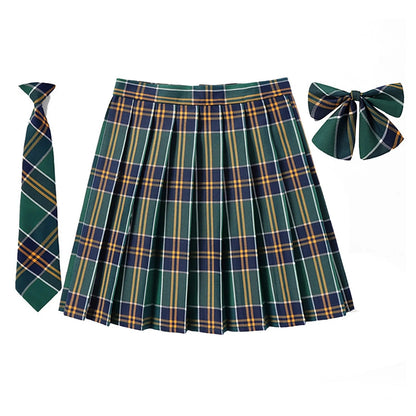 Beauty 2024 Women Plaid Pleat Skirt With Necktie Bowtie Preppy Japanese School Girls New Autumn Winter Preppy Style Mini Skirt SS69 19.69 Green / L / CN