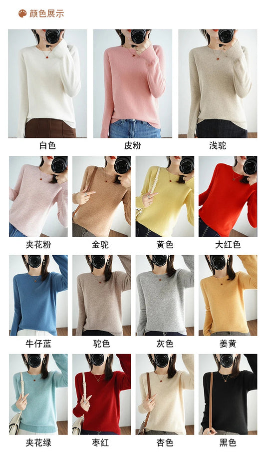 Autumn And Winter Cashmere Sweater Women's Crew Neck Pullover Casual Knitted Top Women's Short Undercoat Fashion 18 Colors SS69