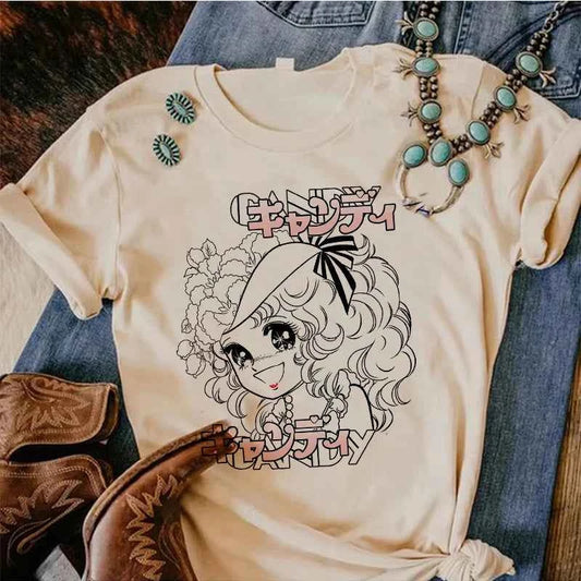 90s Kawaii Candy Candy Anime Summer Top Tshirt Femen Print T Shirt Grunge Anime Manga T Shirt Top Tees Graphic Aesthetic