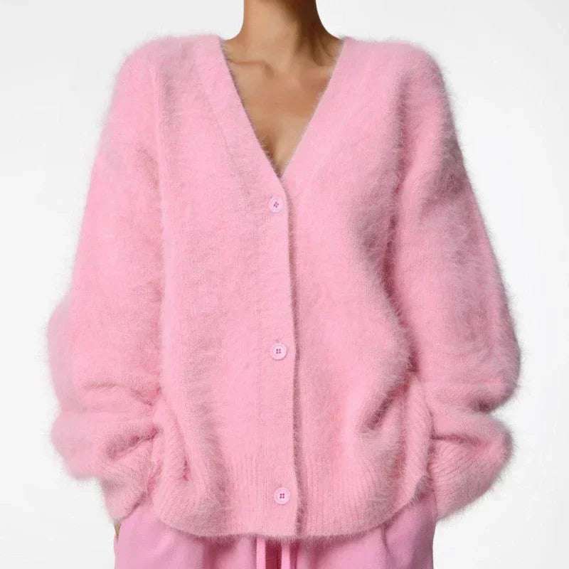 Women's V-Neck Cardigan Sweater Coat - Solid Knit, Single Breasted