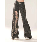 High Waist Ripped Women's Black Jeans Hip-hop Style Fashion Vintage Streetwear Y2K Wide Leg Jean Trouser Baggy Denim Pants SS69