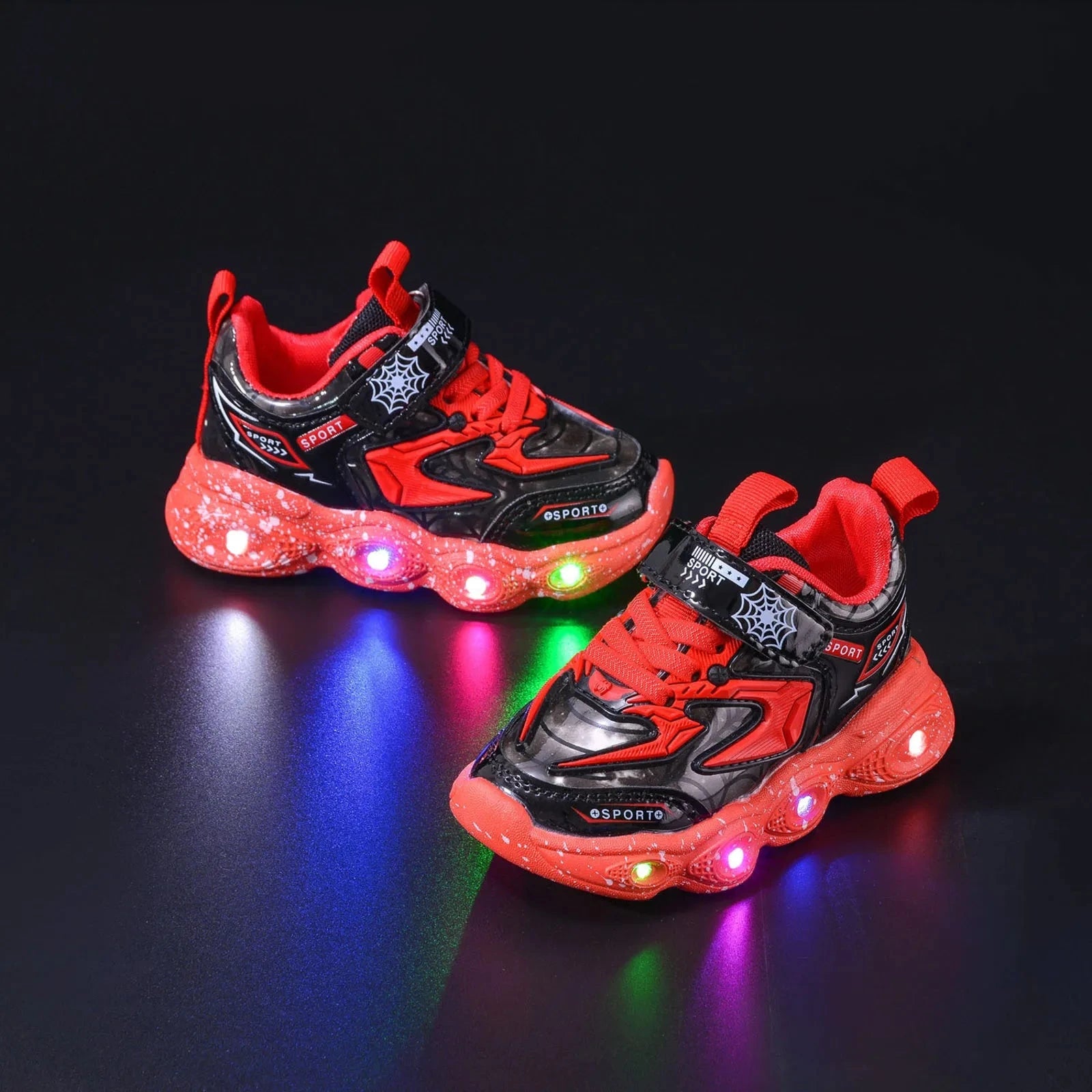 Children's Casual Shoes LED Lights Mesh Breathable Running Shoes Boys Girls Cartoon Spider Soft Sole Sport Shoes Sneaker SS69 23.69 Red / 5-5.5 Years / United States