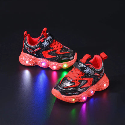 Children's Casual Shoes LED Lights Mesh Breathable Running Shoes Boys Girls Cartoon Spider Soft Sole Sport Shoes Sneaker SS69 23.69 Red / 5-5.5 Years / United States