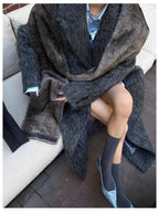 Mauroicardi Autumn Winter Oversized Extra Long Warm Thick Gray Wool & Blends Coat Women Loose Casual Fluffy Korean Fashion 2024