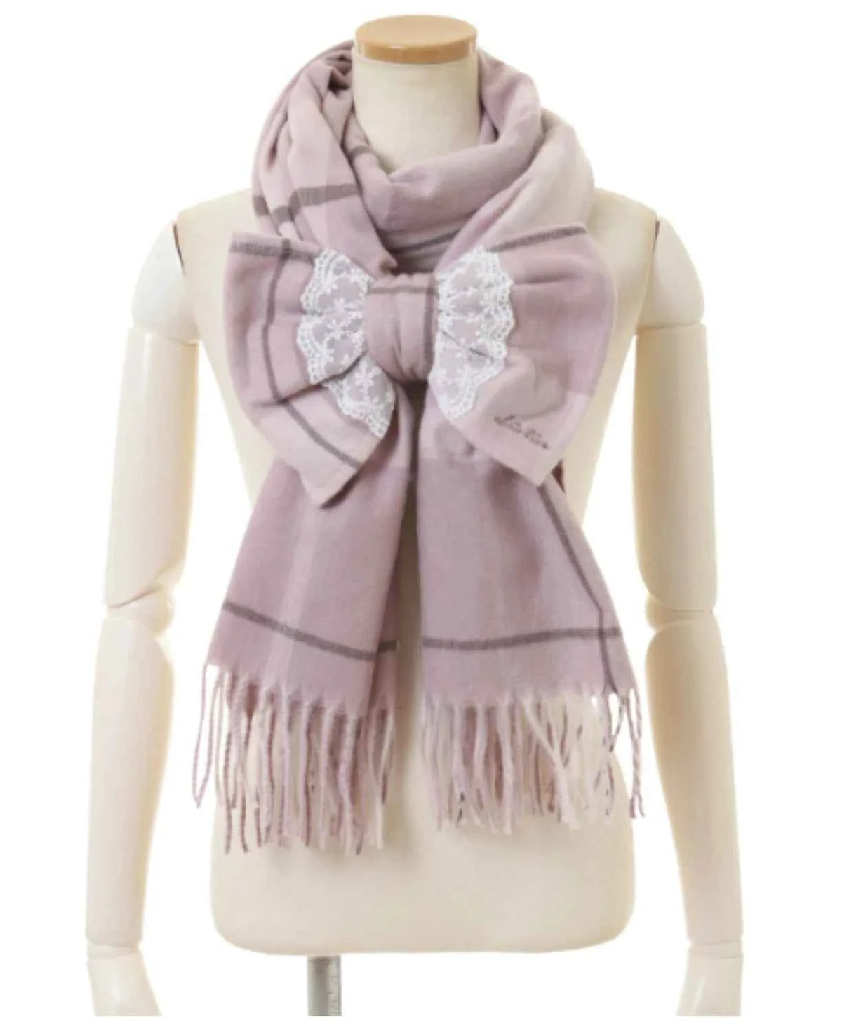 Japanese Liz New Lazy Wind Girls Sweet Plaid Lace Bow Scarf Soft Warm Women's Winter Lolita Scarf
