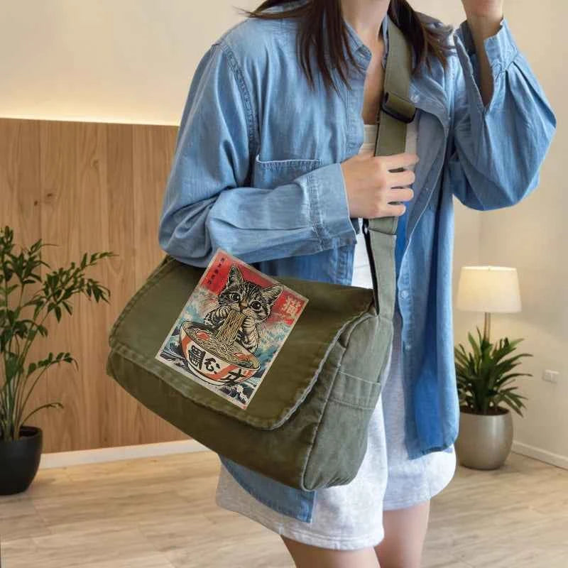 Japanese Printed Canvas Bag Large Capacity Hobo Bag Unisex Shoulder Bag Retro Women's Crossbody Shoulder Bag Commuting