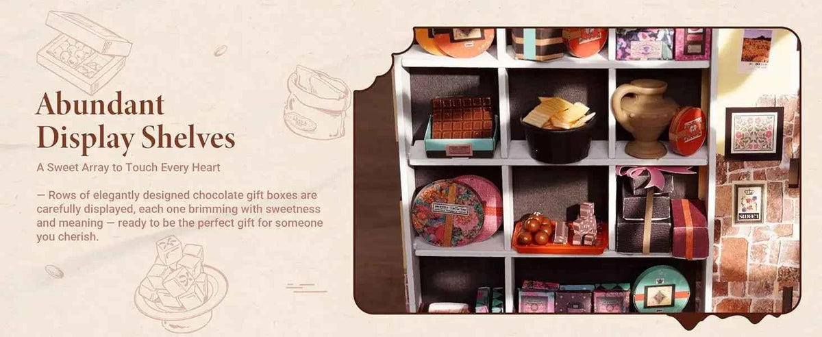 Robotime Rolife Henry's Chocolate DIY Miniature House Kit  Wooden Dollhouse Model Building Kit With LED Craft Gifts for Adults