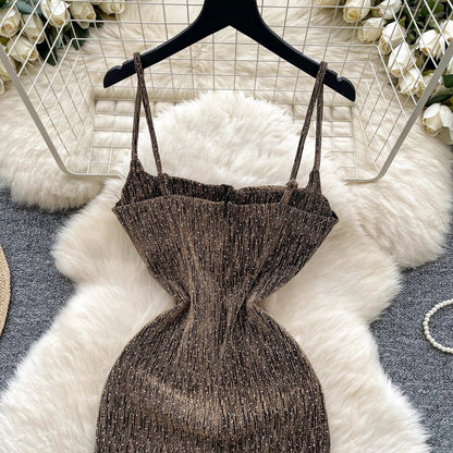 Sexy sleeveless glitter Backless Off Shoulder Fashion Birthday Party Evening Vestido Women Goth Slim Summer Hip Wrap Dress SS69