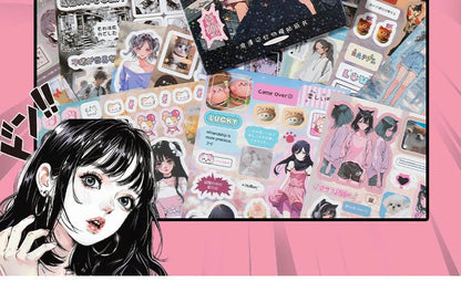 45pcs Japanese Retro Early Style Manga Cut Film Sticker Book Kawaii Girl Scrapbook Journal DIY Deco Cute Showa Phone Case Decals SS69