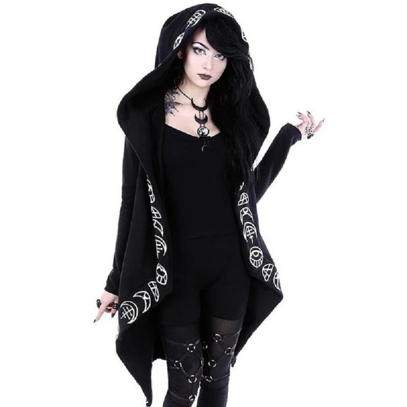 Fashion Trend Ladies Punk Moon Pattern Printing Long-sleeved Cardigan Sweater Long Style SS69