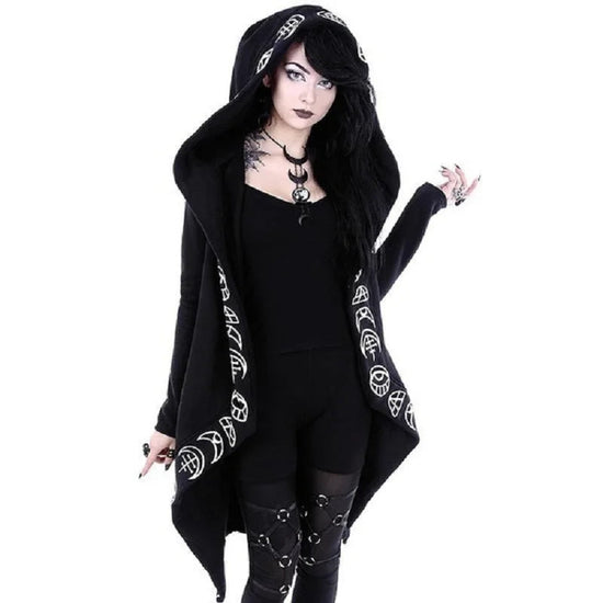 Fashion Trend Ladies Punk Moon Pattern Printing Long-sleeved Cardigan Sweater Long Style SS69
