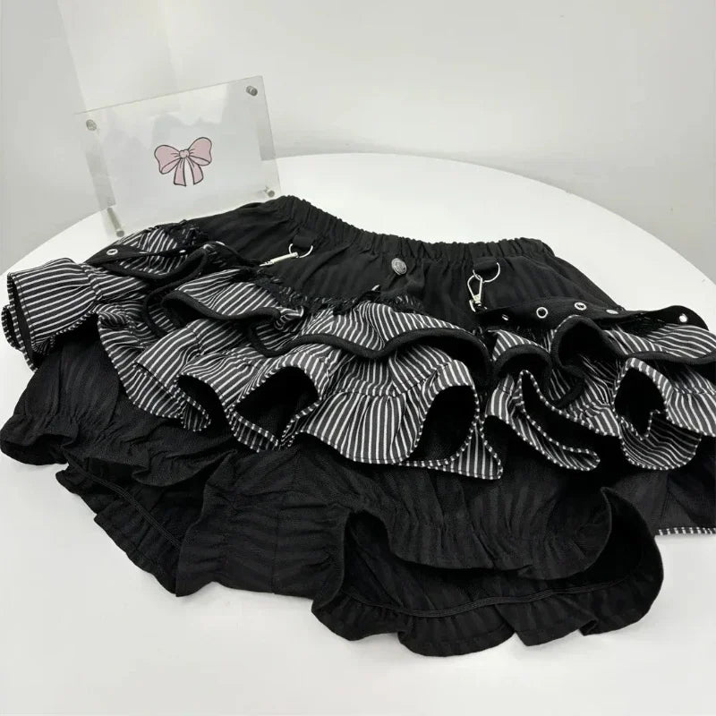 Japanese Sweet Y2k Elegant 2 Piece Set Woman Long Sleeve Chic Blouse+ Mini Ruffle Skirt Female Korea Style Rave Birthday Outfits SS69 18.69 Only Skirt / XL