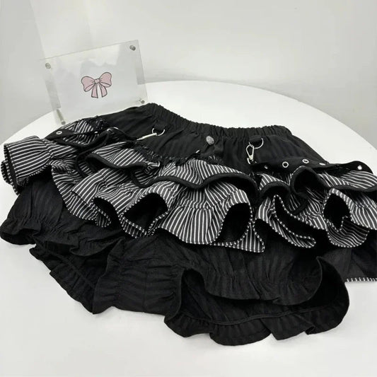 Japanese Sweet Y2k Elegant 2 Piece Set Woman Long Sleeve Chic Blouse+ Mini Ruffle Skirt Female Korea Style Rave Birthday Outfits SS69 18.69 Only Skirt / XL