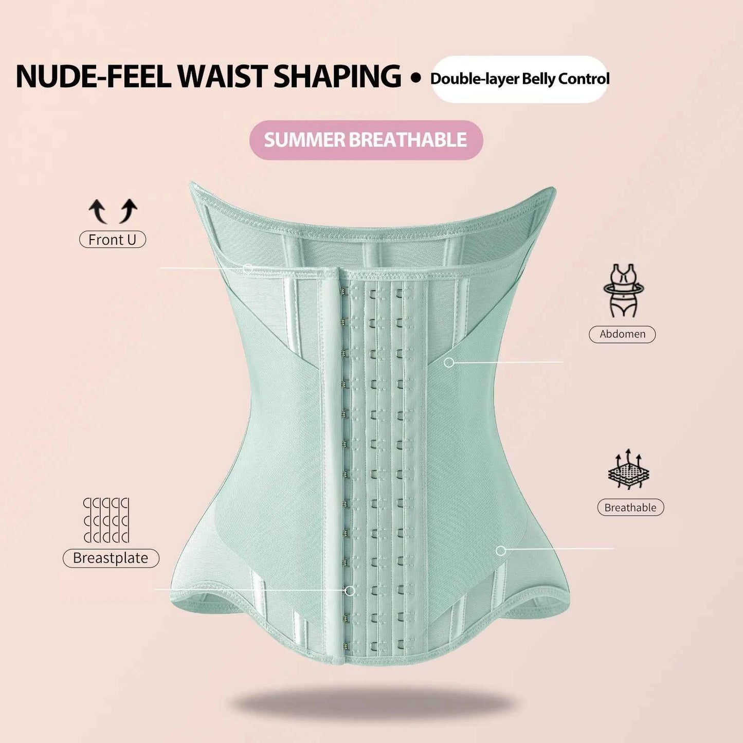 MiiOW U-shaped Waist Trainer Corset Women Buttoned Shapers Breast Lifted Waist Trainer Steel Bone Slimming Breathable Shapewear
