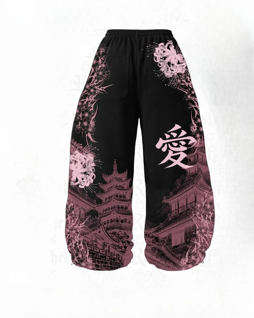 Equinox Flower Japanese Leisure Pants Manga Printing Men Women Slacks Trousers Y2K Gothic Wide Pants
