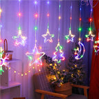Christmas Curtain Lights LED String Lights with Tree Snowflake Star Deer Bell USB Remote 8 Modes Home Decor
