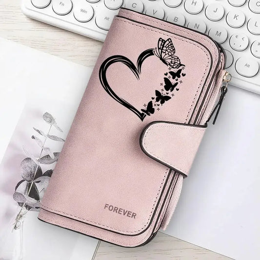 ZeAiLi Long PU Leather Clutch Wallet with Animal Paw and Butterfly Print