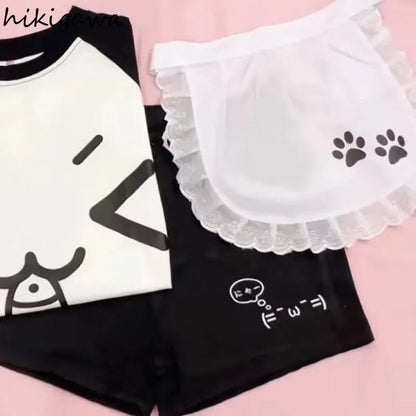 Cotton Shorts for Women Black Summer Pantalones Cortos De Mujer Print Japanese Fashion Casual Cute Pants 2025 New Bottoms 27x232 SS69