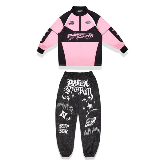 Hip Hop Dance Costume for Girls Pink Tops Black Pants Teenagers Boys Jazz Dance Performance Clothes Kpop Outfits Kids Stage Wear SS69 79.69 boy sets A / 170