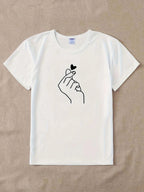 Cute Print Solid Crew Neck T-Shirt, Short Sleeve Casual Every Day Top For All Season, Women's Clothing SS69