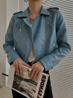 Women's PU Leather Motorcycle Jacket - Slim Fit, Turn-Down Collar