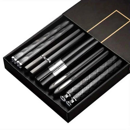 5-Pair Set Black Alloy Chopsticks - Durable & Dishwasher Safe, Elegant Dining Utensils for Holiday Family Feasts