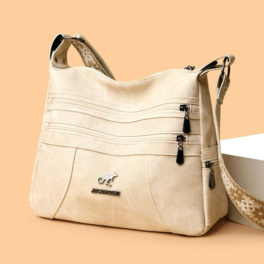 FXZLLQCN Vintage Faux Leather Multi-Layer Crossbody Bag with Zipper Closure