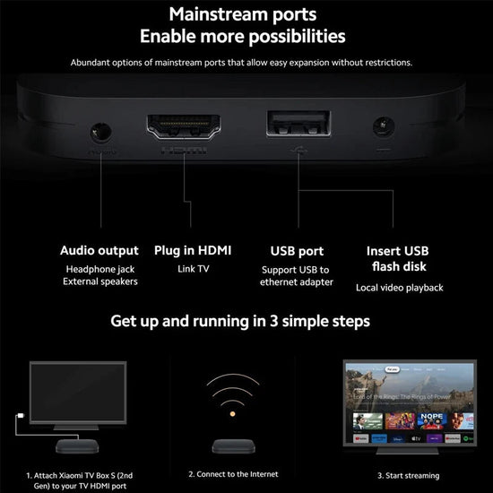 Xiaomi TV Box S 2nd Gen 4K Ultra HD Streaming Media Player Google TV Box WiFi Bluetooth 5.2 Dolby Vision HDR10+ TV Play Box SS69