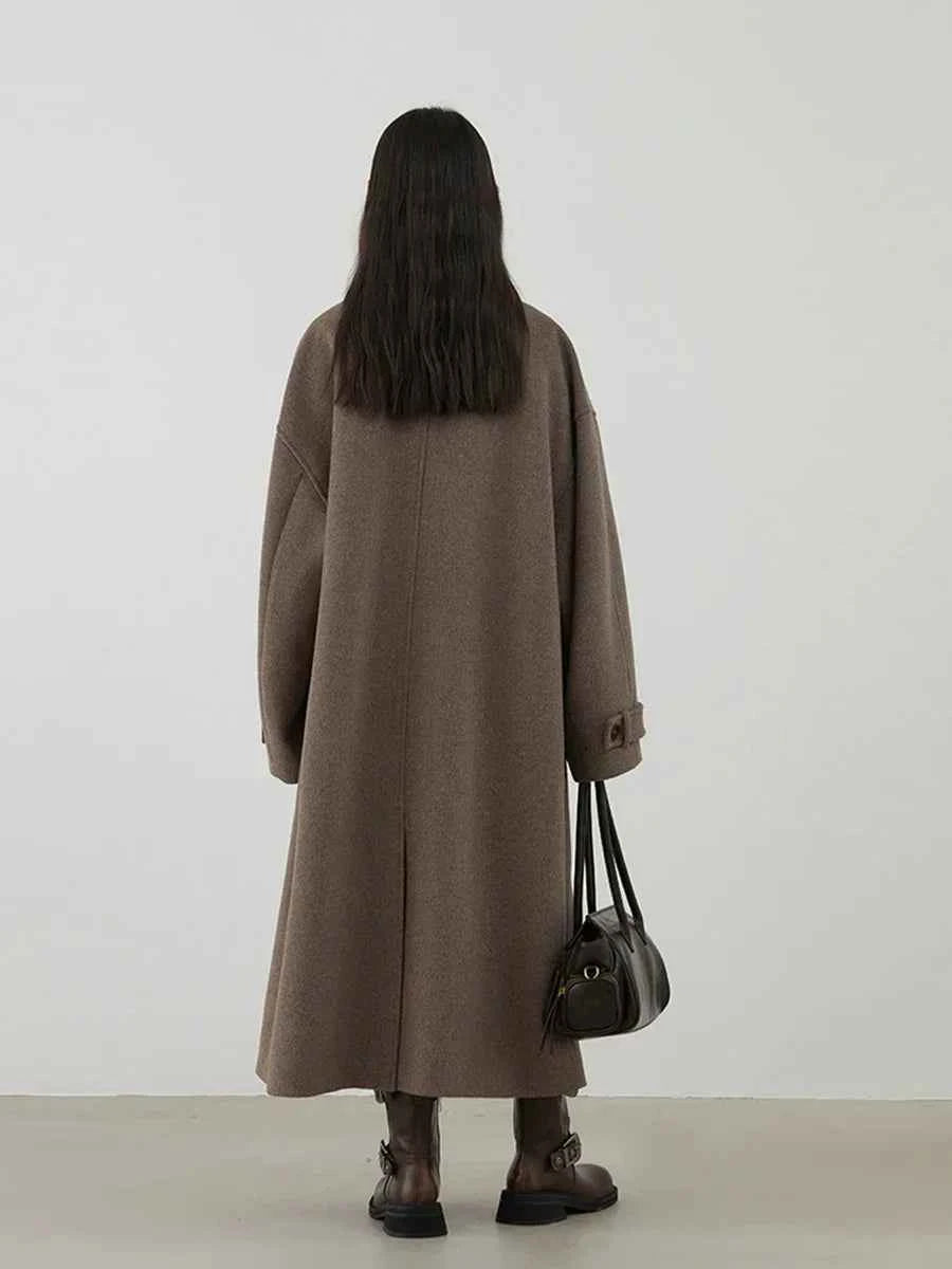 CHIC VEN Women Woolen Coats Fashion Retro Design Button Loose Long Overcoat Korean Female Clothing Autumn Winter New 2026