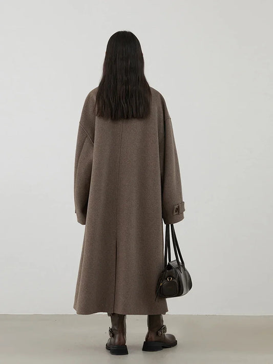 CHIC VEN Women Woolen Coats Fashion Retro Design Button Loose Long Overcoat Korean Female Clothing Autumn Winter New 2026