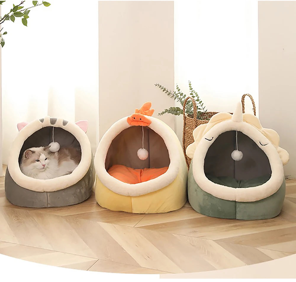 Cartoon Cat Cave Bed, Foldable Cotton Pet Sleeping Mat