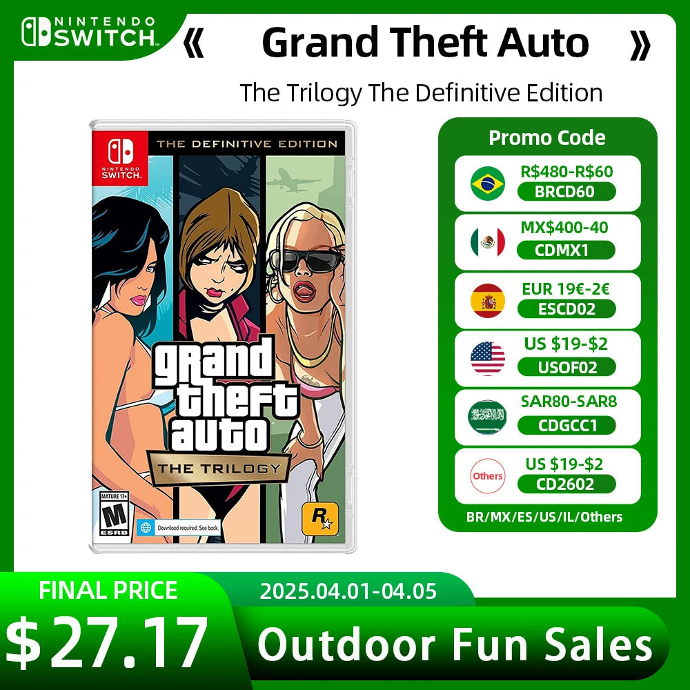 Grand Theft Auto GTA Nintendo Switch Game Deals The Trilogy Definitive Edition Original Physical Game Card for Switch OLED Lite SS69