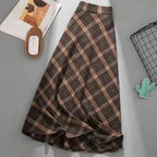 Elegant High Waist Retro Plaid Skirt Winter Autumu Classical High Waist Long Skirt Slim Fit Preppy Style A-line Half Dress Party