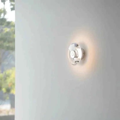 Modern Round Crystal Bedside Lamp Bedroom Living Room Italian LED Sconce Minimalist Art Circular Corridor Mirror Wall Lights