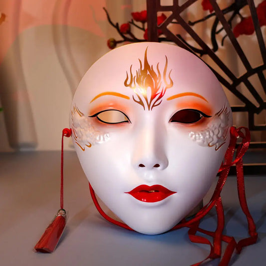 SS69 Ancient Style Full Face Mask, White Retro Hanfu Costume Prop for Adults