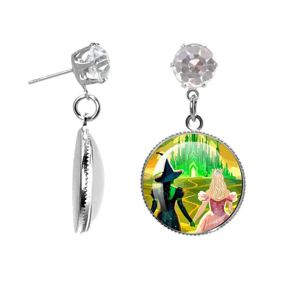 The Movie Wicked Elphaba&Linda Cosplay 20MM Glass Cabochon Earrings Jewelry Accessories Earring Jewelry Gift for Couple