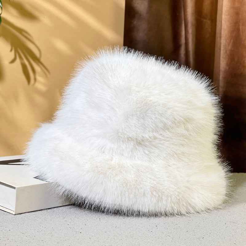 2025 Fluffy Faux Fur Bucket Hats Women Rabbit Fur Warm Thick Plush Winter Hat Lady Fashion Luxury Panama Furry Fisherman Cap Y2k