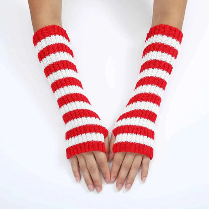 Women's Knitted Fingerless Arm Sleeves Gothic Style Striped Winter Long Arm Warmers Girls Harajuku Y2K Fashion Wrist Gloves