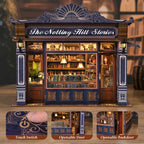 DIY Book Nook Kit Notting Hill Bookstore Wooden  Bookshop Dollhouse with Light Bookshelf Insert 3D Puzzle Decor for Gift