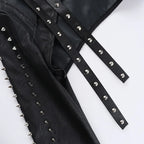 Punk Faux Leather Cropped Jacket with Rivets - Women's Streetwear