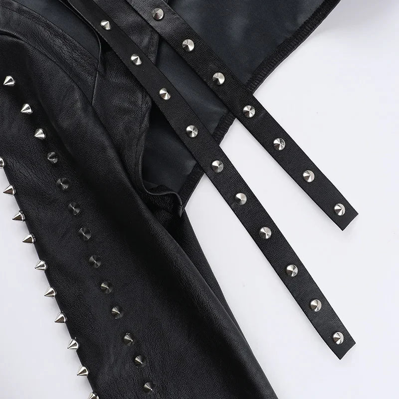 Punk Faux Leather Cropped Jacket with Rivets - Women's Streetwear