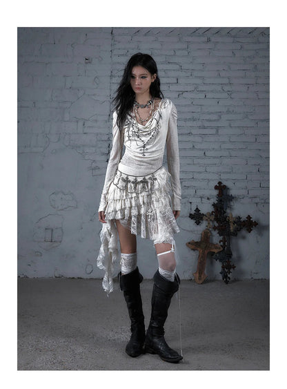 NO ROMANCE Fairy Sexy Punk Printing Half Transparent Lace Patch Knitted Long Sleeve Hooded Dresses Rock Gothic Design Vestidos SS69