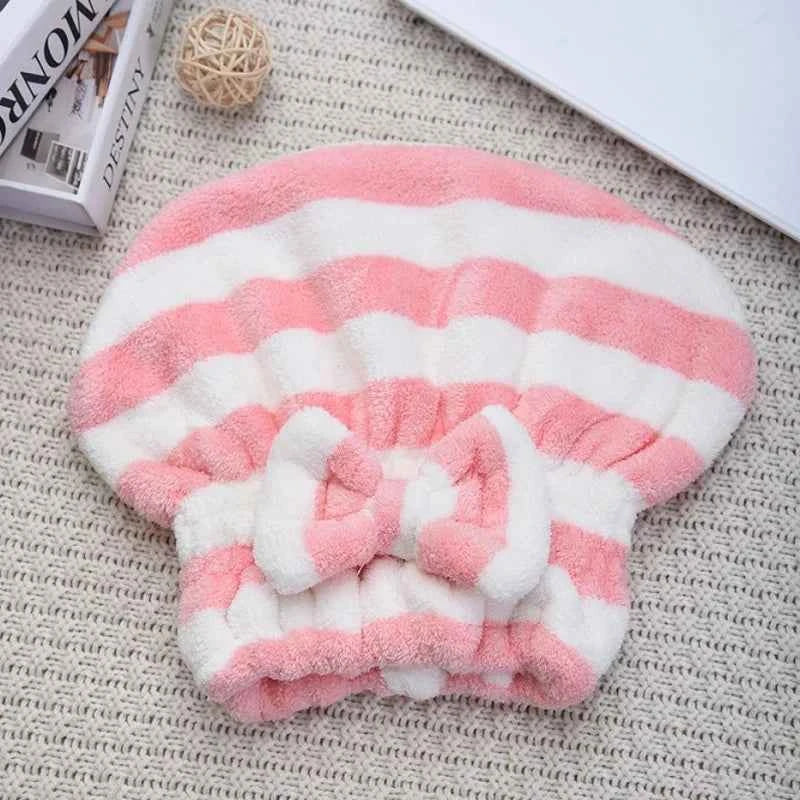 1pcs Dry Hair Towel Quick-Drying Hair Cap Shower Cap for Women Striped Pattern Super Absorbent Bath Accessories Hair Bonnets