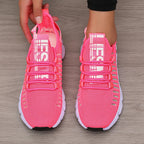 Women's Sneakers Knitted Mesh Breathable Fashionable Lightweight Soft Lace Up Shoes Flexible Trendy Exercise Walking Flat Shoes