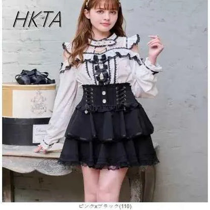 Japanese Mine Tie Sweet Bow Long Sleeve Chiffon Shirt Liz High Waist Elastic Slim Pleated Plaid Skirt Sets Short Skirts Women