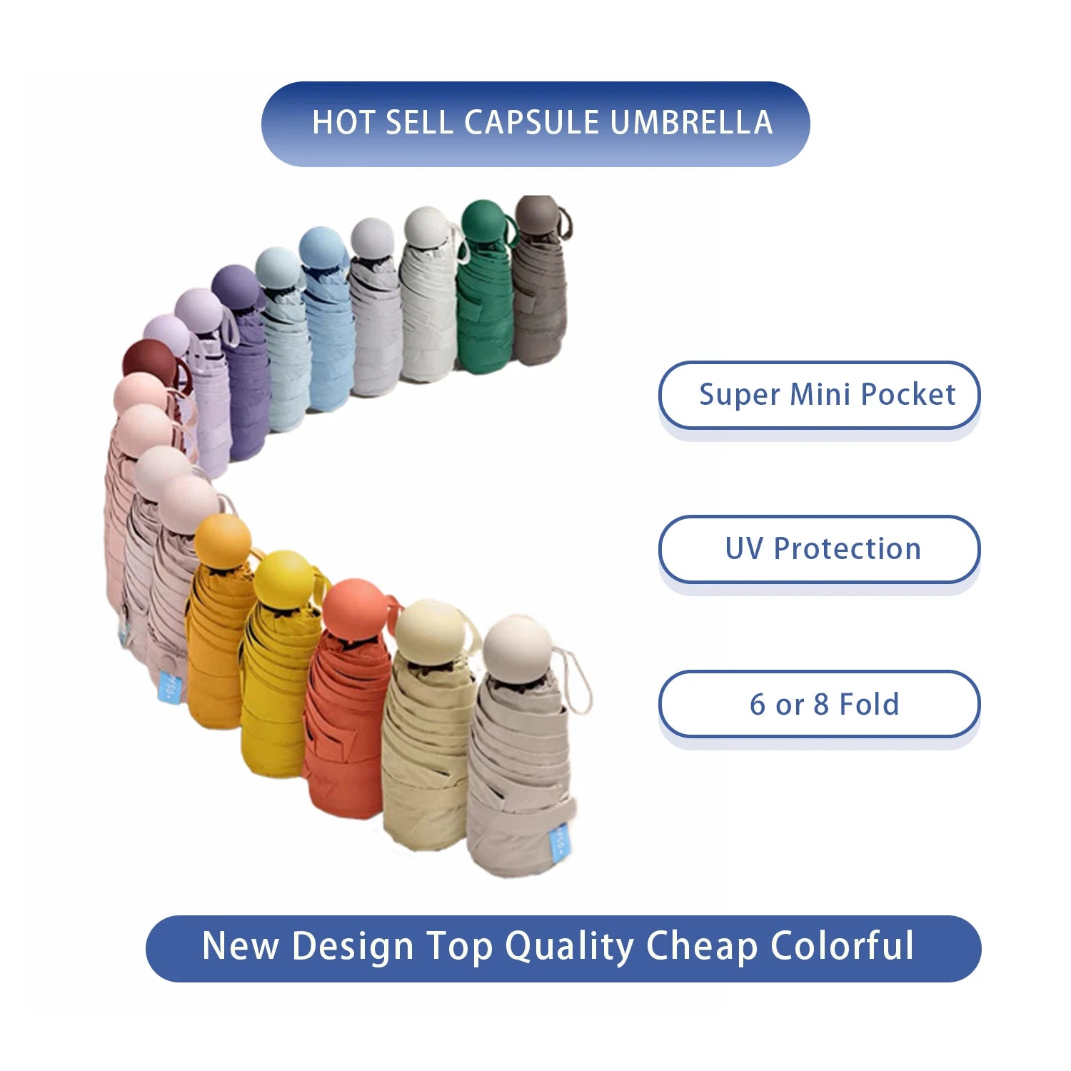 Mini Capsule Umbrella, Ultra-Light Sun Protection UV Blocking, Fashion Casual Basic Style, Manual Open, 6 Ribs Iron Frame