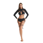 Harajuku Fashion Women Colorful Reflective Set Bandage Shorts+Bra+Crop Top Techwear Clothing Conjuntos Curtos SS69
